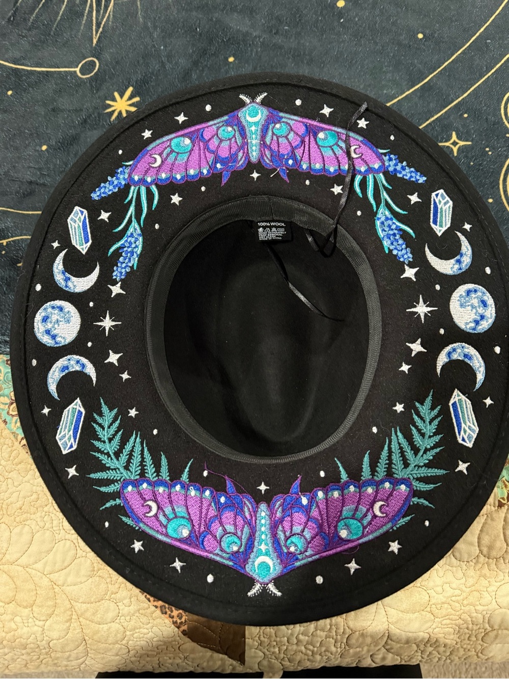 Restyle Enchanted Forest wool hat featuring vibrant purple moth and moon phases - Picture 3 of 5